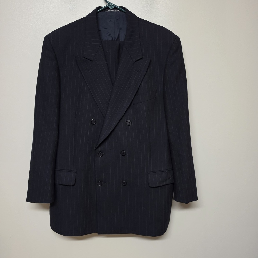 Valentino Uomo Suit 2PC Navy Pinstripe Wool Italy Double Breasted 42R 34x27"